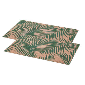 Set van 6x stuks rechthoekige placemats Palm groen linnen mix 45 x 30 cm - Placemats