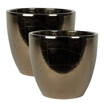 2x stuks plantenpot/bloempot in een strakke Scandinavische look goud Dia 20 cm en Hoogte 19 cm - Plantenpotten