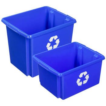 Sunware opslagboxen kunststof blauw set van 4x in formaten 32 en 45 liter - Opbergbox