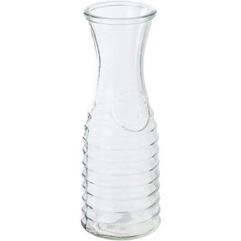 Karaf/schenkkan 1 liter van ribbel glas met uitlopende hals - Schenkkannen