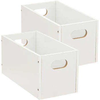 Set van 2x stuks opbergmand/kastmand 7 liter wit van hout 31 x 15 x 15 cm - Opbergmanden