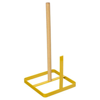 Keukenrolhouder ijzer/hout 15 x 30 cm geel - Keukenrolhouders