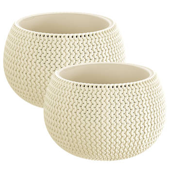 Prosperplast Plantenpot/bloempot Splofy - 2x - creme wit - kunststof - D29 x H20 cm - binnen/buiten pot - Plantenpotten