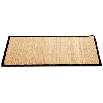 Badkamer vloermat anti-slip lichte bamboe 50 x 80 cm met zwarte rand - Badmatjes