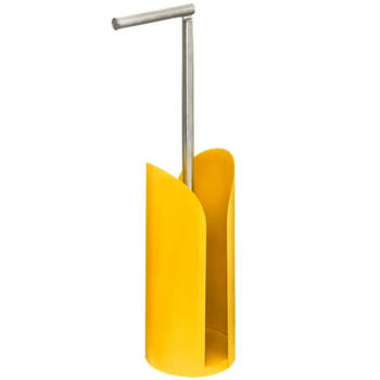 Staande wc/toiletrolhouder geel met reservoir en flexibele stang 59 cm van metaal - Toiletrolhouders