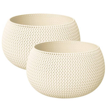 Set van 2x stuks plantenpotten/bloempotten kunststof dia 37 cm en hoogte 22 cm creme wit - Plantenpotten