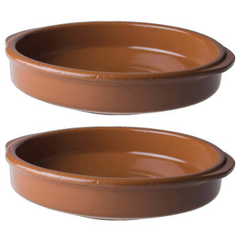 Set van 2x stuks tapas ovenschaal terracotta 23 cm - Serveerschalen