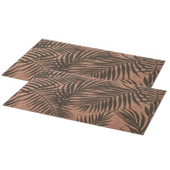 Set van 4x stuks rechthoekige placemats Palm grijs linnen mix 45 x 30 cm - Placemats