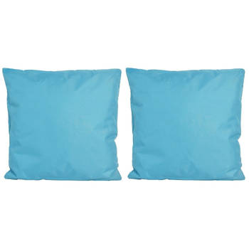 Set van 2x stuks buiten/woonkamer/slaapkamer kussens in het lichtblauw 45 x 45 cm - Sierkussens