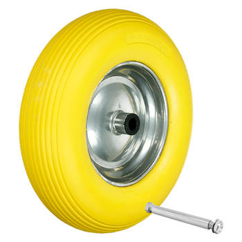 Kruiwagenwiel massief rubber geel 390 mm
