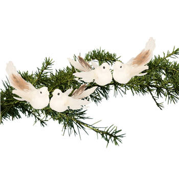 4x Kerstversiering/kerstdecoratie vogels op clip wit 11 cm - Kersthangers