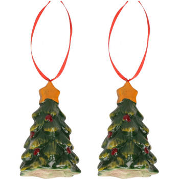 2x Kersthangers kerstboompjes 8 cm kerstboomversiering - Kersthangers