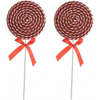 2x Kerst hangdecoratie rood/witte lolly snoepgoed 36 cm - Kersthangers