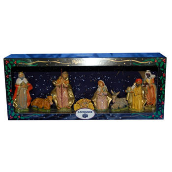 8x Kerststal beeldjes - Jezus/Maria/Jozef - kunststof - van 8 tot 11 cm - Kerststallen