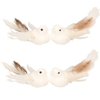 2x stuks bruiloft decoratie vogels op clip wit 11 cm - Feestdecoratievoorwerp