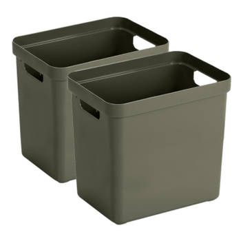 2x stuks donkergroene opbergboxen/opbergmanden 25 liter kunststof - Opbergbox