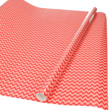 Rollen Inpakpapier/cadeaupapier rood/roze golfjes print 200 x 70 cm - Cadeaupapier