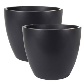 2x stuks plantenpot/bloempot in een strakke Scandinavische look zwart Dia 33 cm en Hoogte 28 cm - Plantenpotten