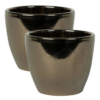 2x stuks plantenpot/bloempot in een strakke Scandinavische look goud Dia 15 cm en Hoogte 12 cm - Plantenpotten