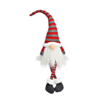Pluche gnome/dwerg decoratie pop/knuffel wit/rood/grijs 10 x 11 x 70 cm - Kerstman pop