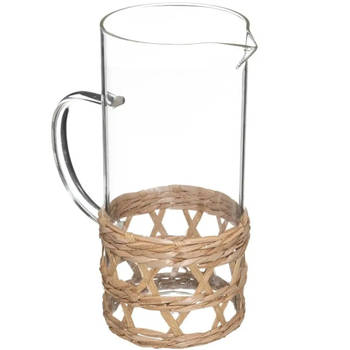 Karaf/schenkkan 1,2 liter van glas met riet recht model - Schenkkannen