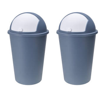 2x stuks vuilnisbak/afvalbak/prullenbak blauw met deksel 50 liter - Prullenbakken