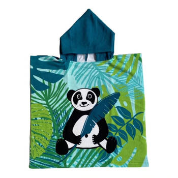 Bad cape/poncho voor kinderen panda print 60 x 120 cm microvezel - Badcapes
