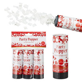 Set van 3x party poppers/confetti shooters valentijn/bruiloft wit 10 cm - Confetti