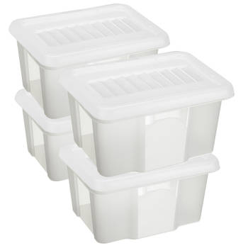 Sunware 4x opslagbox kunststof 24 liter transparant 42 x 33 x 22 cm met deksel - Opbergbox