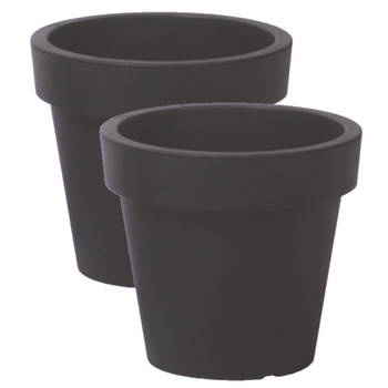 2x stuks basic plantenpot/bloempot kunststof dia 16 cm/hoogte 14.5 cm antraciet grijs - Plantenpotten