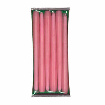 12x Lange kaarsen oud roze 25 cm 8 branduren dinerkaarsen/tafelkaarsen - Dinerkaarsen