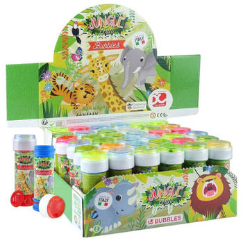 4x Jungle/safari dieren bellenblaas flesjes met bal spelletje in dop 60 ml voor kinderen - Bellenblaas
