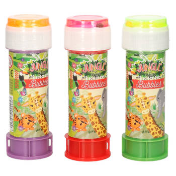 3x Jungle/safari dieren bellenblaas flesjes met bal spelletje in dop 60 ml voor kinderen - Bellenblaas