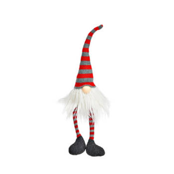 Pluche gnome/dwerg decoratie pop/knuffel wit/rood/grijs 6 x 8 x 50 cm - Kerstman pop