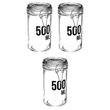 3x stuks inmaakpotten/voorraadpotten 0,5L glas met beugelsluiting - Voorraadpot