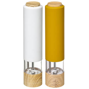 Set van 2x stuks elektrische zout- en pepermolens kunststof oranje/wit 22 cm - Peper en zoutstel