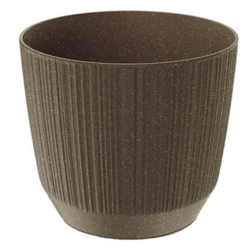 Moderne carf-stripe plantenpot/bloempot kunststof dia 19.5 cm/hoogte 17 cm eco/aarde bruin - Plantenpotten