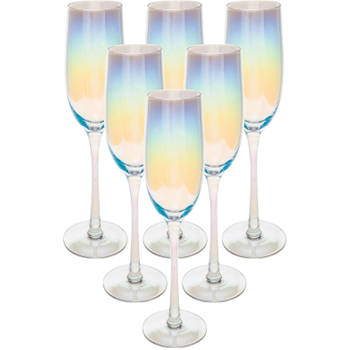 Set van 6x champagneglazen/flutes parelmoer Fantasy 210 ml van glas - Champagneglazen