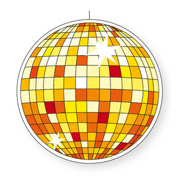 Seventies eighties disco thema hangende discobol decoratie geel 28 cm - Hangdecoratie