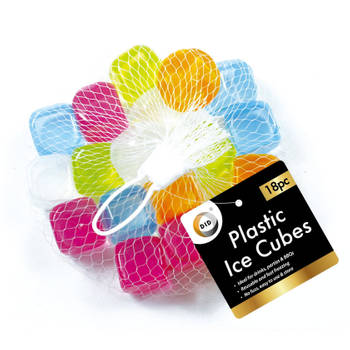 18x stuks herbruikbare kunststof ijsklontjes in diverse kleuren - IJsblokjesvormen