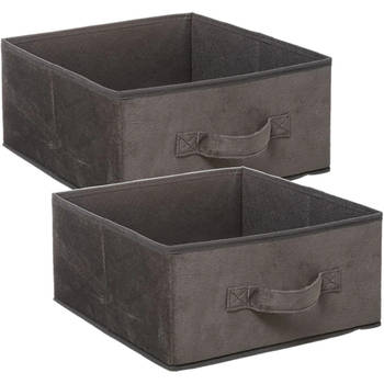 Set van 2x stuks opbergmand/kastmand 14 liter donkergrijs polyester 31 x 31 x 15 cm - Opbergmanden