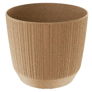 Moderne carf-stripe plantenpot/bloempot kunststof dia 19.5 cm/hoogte 17 cm eco/aarde beige - Plantenpotten