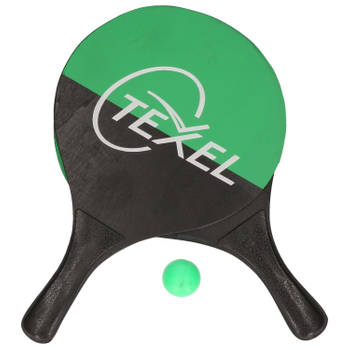 Houten beachball set groen/zwart - Beachballsets
