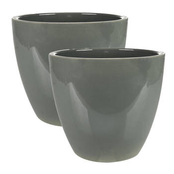 2x stuks plantenpot/bloempot in een strakke Scandinavische look antraciet Dia 20 cm en Hoogte 19 cm - Plantenpotten