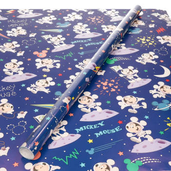 1x Rollen Inpakpapier/cadeaupapier Disney Mickey Mouse astronaut blauw 200 x 70 cm - Cadeaupapier