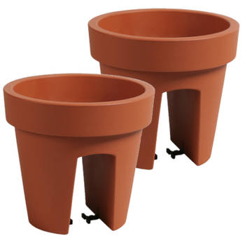 2x stuks balkon plantenpot/bloempot terra cotta 5 liter kunststof D25 x H22.5 cm - Plantenpotten