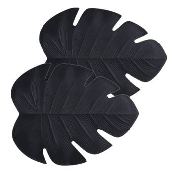 Set van 6x stuks placemats blad zwart vinyl 47 x 38 cm - Placemats