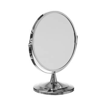 Dubbele make-up spiegel/scheerspiegel op voet 17 x 23 cm zilver - Make-up spiegeltjes