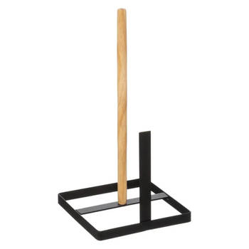 Keukenrolhouder ijzer/hout 15 x 30 cm zwart - Keukenrolhouders
