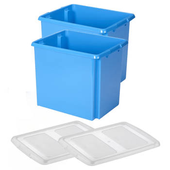 Sunware - Set van 2x opslagbox kunststof 45 liter blauw 45 x 36 x 36 cm met deksel - Opbergbox